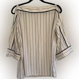 Ann Taylor Cold Shoulder Top Stripe 3/4 Sleeve Blouse Sz S Cut Out Peeka…